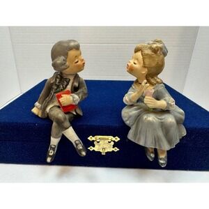 VTG Lefton Americana Shelf Sitter Figurines Boy with Red Book Girl with Flower